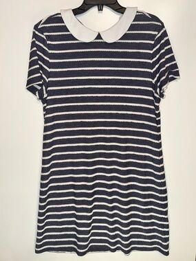 Maison Jules XL Navy White Striped Peter Pan Collar Shift Dress Nautical Preppy